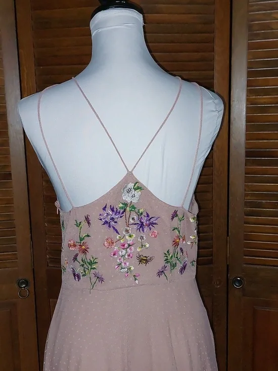 ASOS Dusty Pink Floral Embroidered Dobby Mesh Cami Strap Maxi Dress Sz 8 - Picture 7 of 15